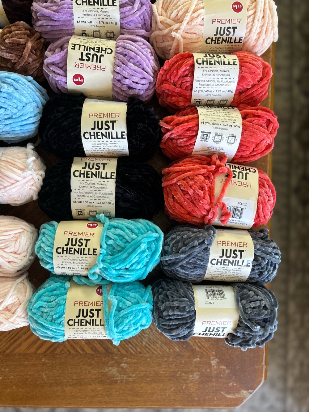 Premier Just Chenille Yarn - Teal, Coral, Black, Gray, Lavender, Peach - Picture 3 of 5